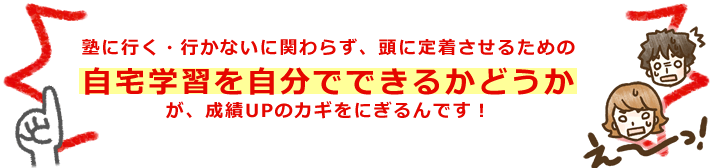 塾にいく・行かないに関わらず、頭に定着させるための自宅学習を自分でできるかどうかが、成績アップのカギをにぎるんです。