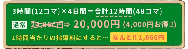 6コマ指導を4日間で24,000円が20,000円になる【12時間特訓コース】